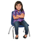 FDP 10" School Stack Chair, Stacking Student Seat with Chromed Steel Legs and Nylon Swivel Glides for in-Home Learning or Classroom - Navy (4-Pack), 13227-NV