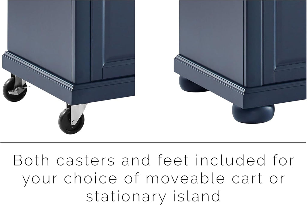Crosley Furniture Madison Madison Kitchen Island, Microwave Stand, Coffee Bar, with Storage Shelves and Drawers, Navy