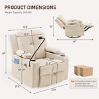 Furnimart Power Rocking Chair Nursery with Adjustable Armrests, Triple Motor Glider Recliner Swivel Nursing Chair for Breastfeeding with Phone Holder, Side Storage, Soft Waterproof Fabric, Beige