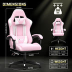 Bigzzia Gaming Chair, Ergonomic Video Game Chairs with Pillow and Lumbar Support, Racing Style Height Adjustable Computer Chair with 360°-Swivel Seat for Adults and Teens (Pink)