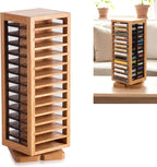 Ripeng Cassette Tape Holder, 28 Capacity 360° Rotating Double Sided Storage Rack, Natural Metal & Wood Display Shelf for Home, Music Studio