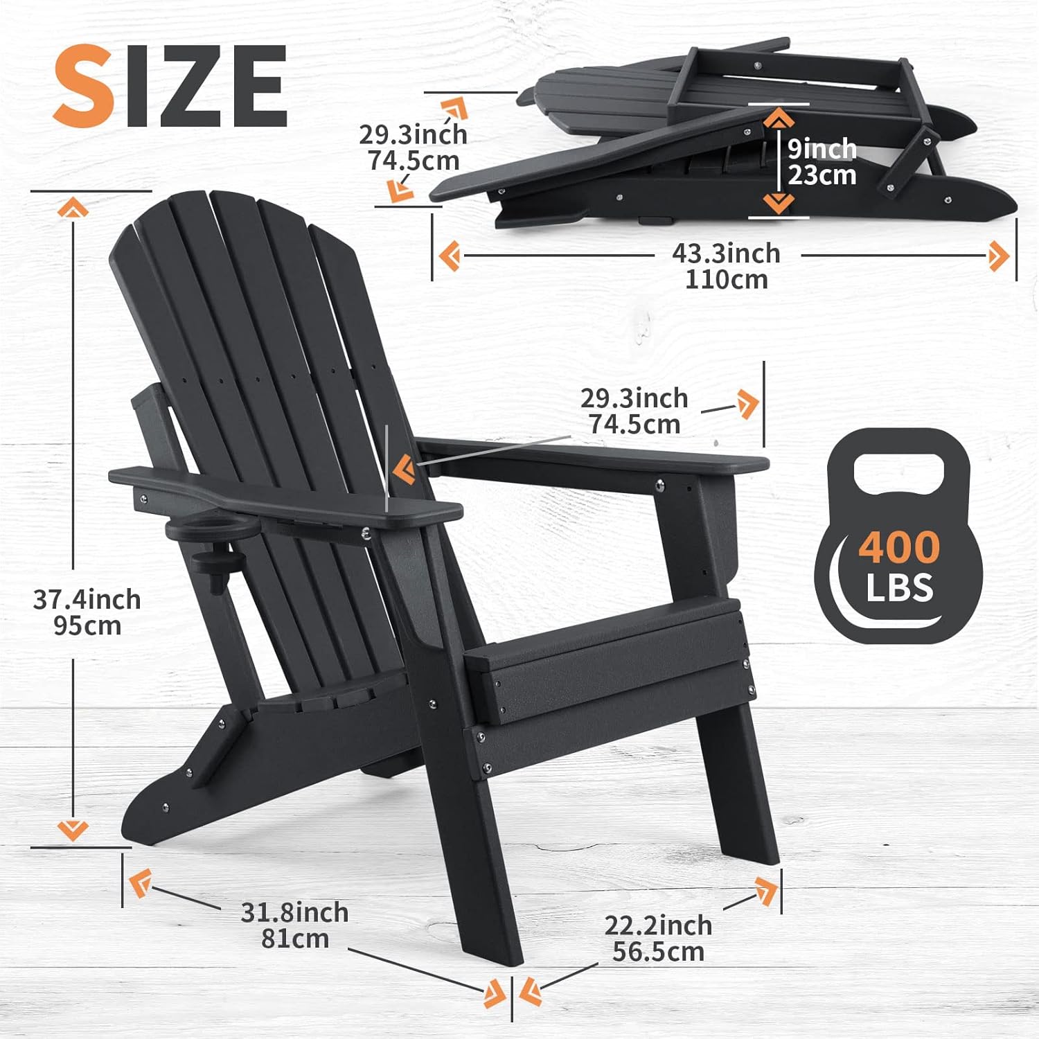 FUNBERRY Folding Adirondack Chair Set of 6, All Weather HDPE Fire Pit Chairs with Cup Holder for Outdoor