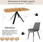 HIPIHOM Extendable Dining Table Set for 6 People, 47.2''-63'' MDF Kitchen Table with 6 Upholstered Chairs, Metal Legs for Dining Room, Kitchen, Apartment(Oak Table+6 Grey Chairs)