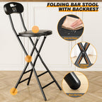 5Rcom Folding Stool, 1 Pack 24 inch Folding Bar Stool with Backrest and Handle, Foldable Stools for Adults Up to 350lbs, Collapsible Round Folding Counter Height Stool Chair for Camping Kitchen