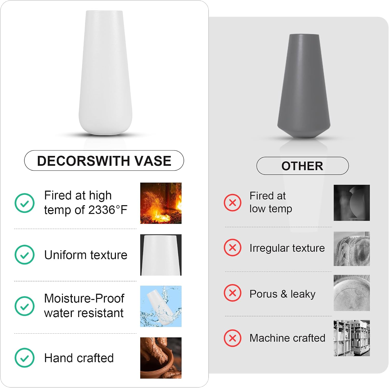 Ceramic Vases for Home Decor, Small Flower Vases Minimalist Style for Modern Table Fireplace Bedroom Kitchen Living Room Toilet Centerpieces Office Desk White
