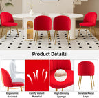 Velvet Dining Chairs Set of 4, Upholstered Mid Century Modern Dining Room Chairs, Armless Accent Chair with Metal Gold Legs for Living Room, Kitchen, Rose Red