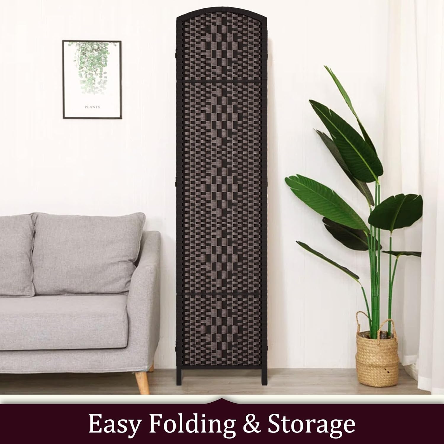 RHF 6 ft.Tall Room Divider, Room Dividers and Folding Privacy Screens, 15.7" Privacy Screen 4 Panels Room Divider Wall Partition Freestanding, Dark Coffee