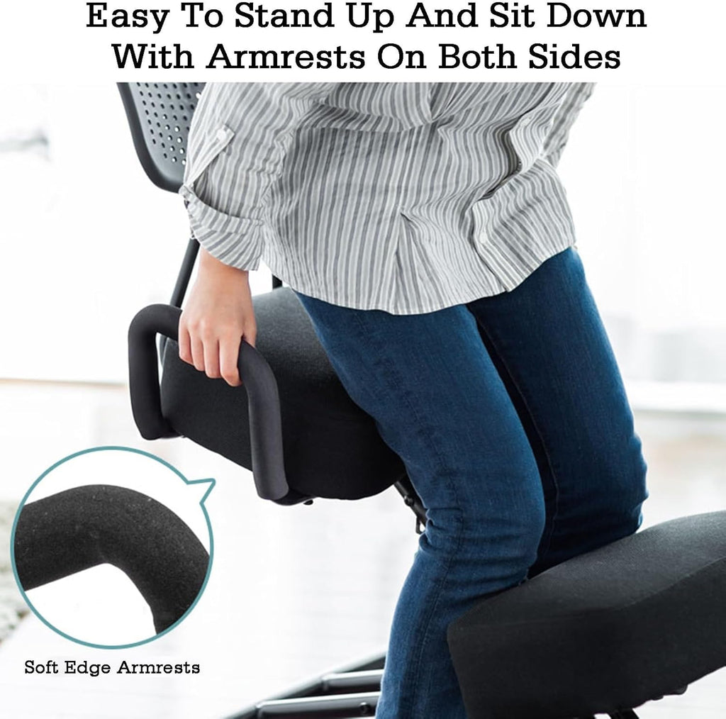 Ergonomic Posture Chair with Wheels,Kneeling Chair with Armrests,Steel Lumbar Support Kneeling,Adjustable Stool for Home Office(PU Leather)