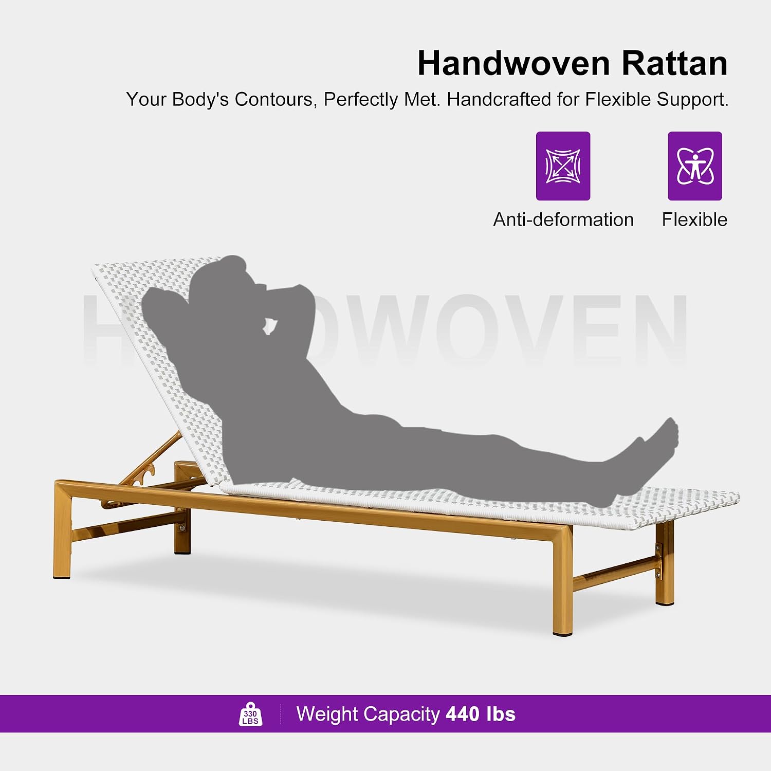 PURPLE LEAF Patio Chaise Lounge French Outdoor Lounger 2 Pieces Wood-Grain Finish Aluminum Wicker Lounge Chair with Adjustable Backrest for Pool Garden Beach and Backyard White and Grey