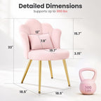 BestGlory Petal Makeup Vanity Chair with Back, Flower Chair Comfy No Wheels for Girls Women, Makeup Chair with Golden Metal Legs & Lumbar Pillow for Living Room/Makeup Room/Bedroom/Home Office - Pink
