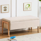 Furniliving Storage Bench for Bedroom, Modern End of Bed Storage Ottoman Bench, Upholstered Linen Ottoman Benches, Folding Bedroom Ottoman for Living Room, Entryway, Beige