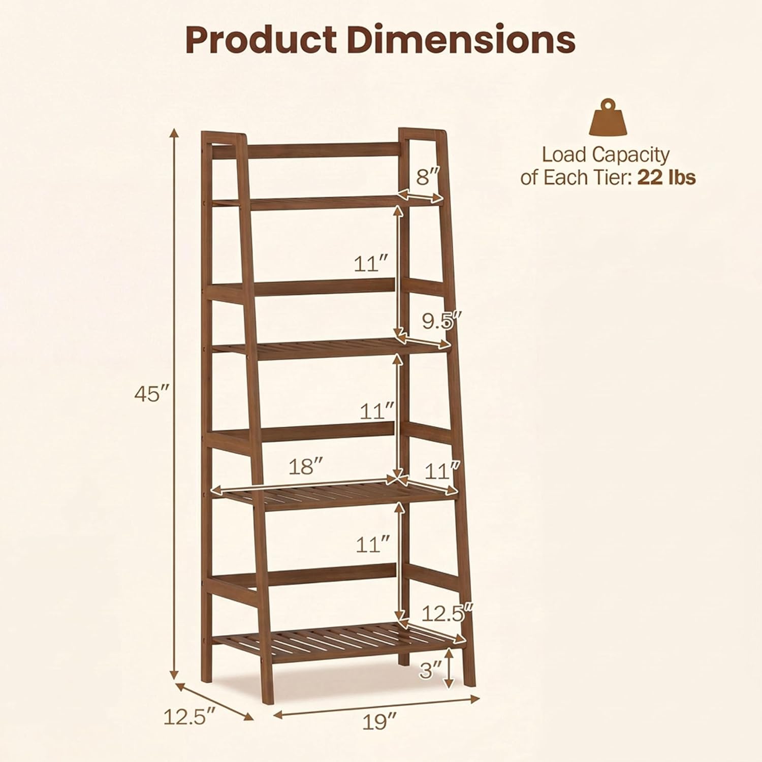 COSTWAY 4-Tier Ladder Shelf, Bamboo Plant Stand Rack, Freestanding Bookshelf, Multifunctional Storage Shelves, Flower Stand Rack Holder for Garden, Balcony, Living Room, Bedroom (Brown)