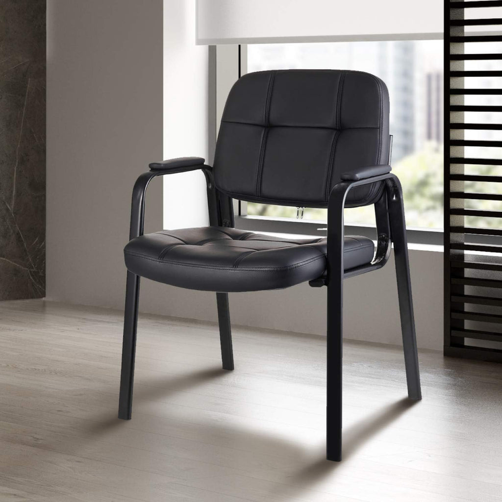 CLATINA Classic Reception Chair with Padded Armrests and Sturdy Steel Frame, Ergonomic Guest Chair for Office Conference Waiting Meeting Room, Black (4 Pack)