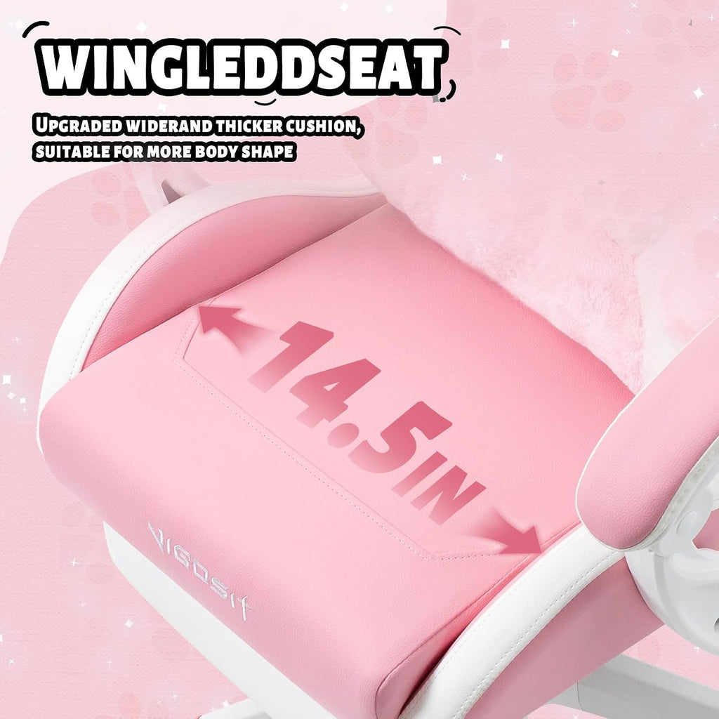 Vigosit Pink Cat Ear Gaming Chair with Footrest - Cute Gaming Chair for Girls, 310lbs Capacity, Adjustable Height & Lumbar Support, Ergonomic Computer Chair for Teens