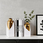 White and Gold Ceramic Vase Set, Modern Home Decor Flower Vases, 2-Piece Bud Vase for Living Room, Wedding & Hotel Dining Table Centerpieces, Fireplace or Bookshelf, 8.6" & 10.8" H