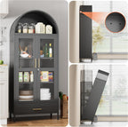 72.83" H Black Metal Arched Cabinet with 1 Drawer,Arched Cabinet with Glass Doors for Home Office Living Room, Assembly Required