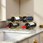 Buruis 9-Bottle Countertop Wine Rack, Honeycomb Metal Wine Holder, Gold | No Assembly Required, Space-Saving Wine Storage, Kitchen Bar Organizer, Red & White Wine Display, Modern Home Decor