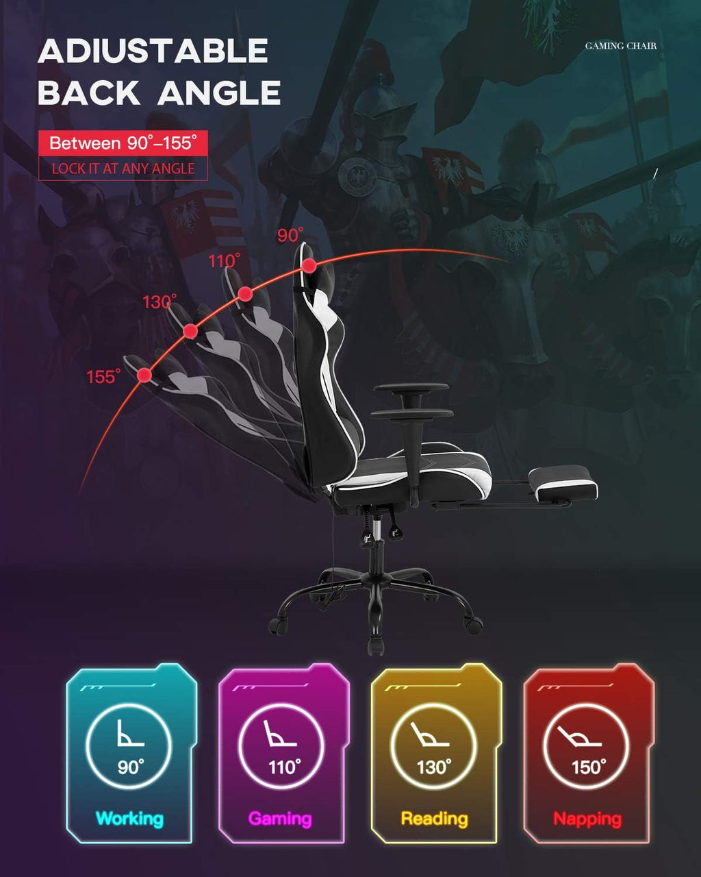 Computer Gaming Chair PC Ergonomic Office Chair Home Executive Desk Chair Adjustable High-Back PU Leather Racing Rolling Swivel Task Lumbar Support Footrest Headrest Armrest Massager