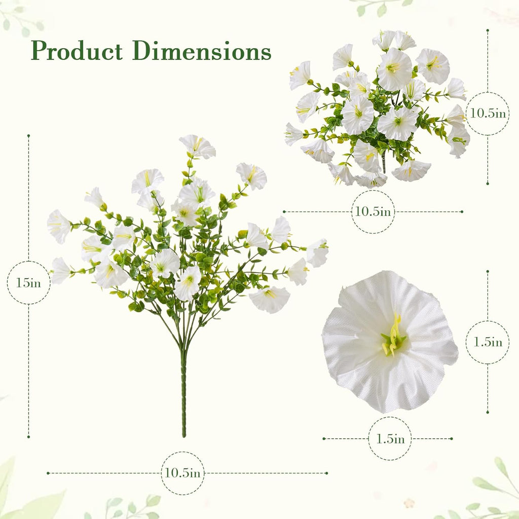 Artificial Flowers for Outdoors, 12 Bundles Fake Plants for Outside Decoration, UV Resistant No Fade, Realistic High End Silk Plastic Morning Glory for Planter Porch Patio Yard