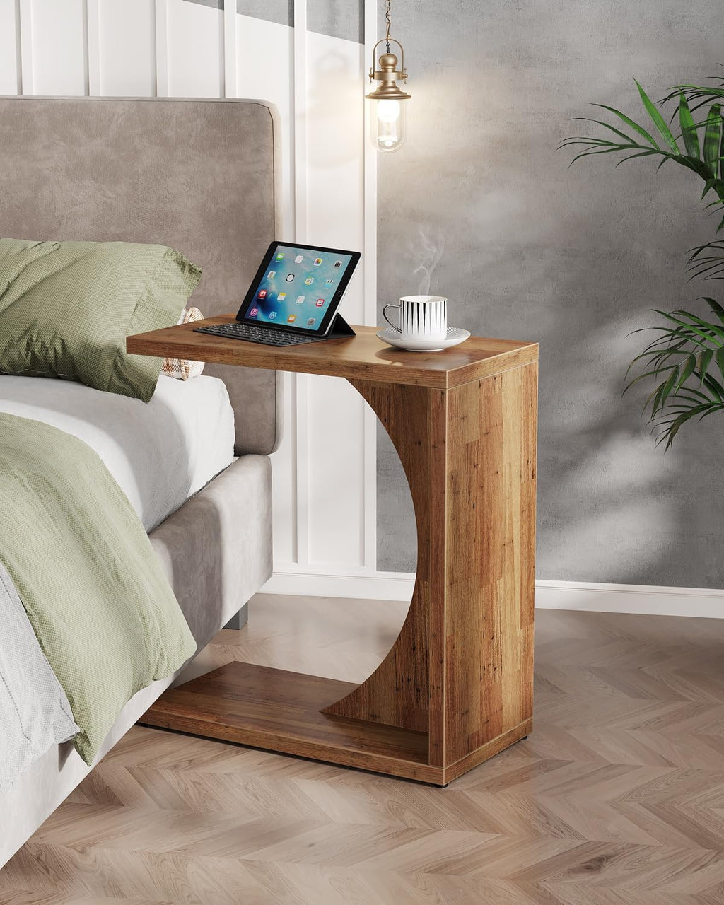 Tribesigns C-Shaped End Table for Couch, Sofa Side Table, C Table for Small Space, Living Room, Bedroom (1, Walnut Brown)
