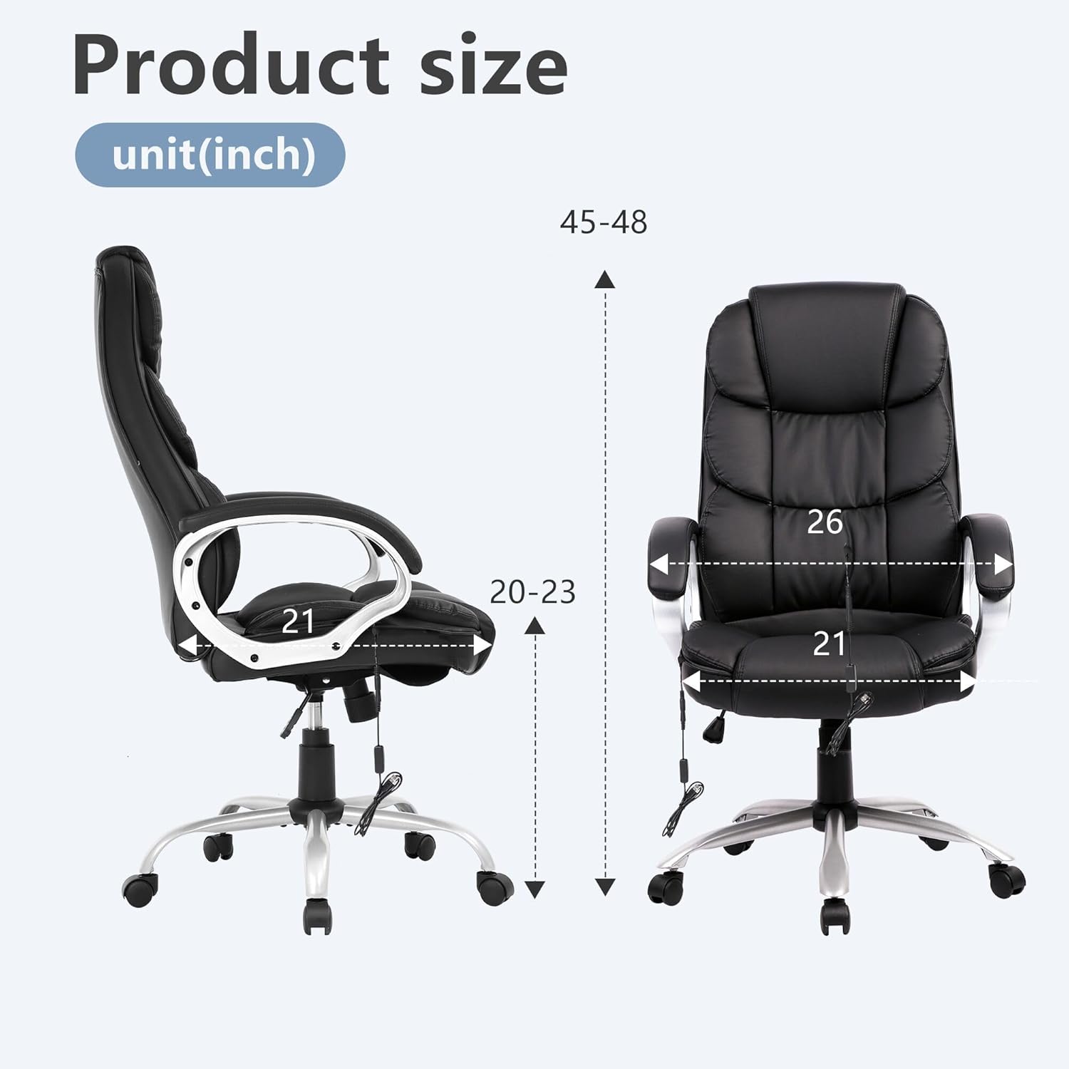 FDW Office Chair Massage Computer Chair High Back Adjustable Desk Chair Rolling Swivel Executive Chair PU Leather with Lumbar Support Arms Headrest Task Chair,Black
