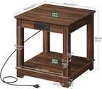 CHOEZON Farmhouse End Table with Charging Station, 2-Tier Large Side Table, Square Side Table, Nightstand, Fridge Stand, for Living Room, Bedroom, Kitchen, Walnut MBZ15UHT