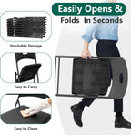 2 Pack Black Folding Chair, Plastic Portable Stackable Commercial Seats with Steel Frame 350lb, Heavy Duty Foldable Chair for Indoor and Outdoor, Patio, Office, Picnic, Kitchen, Events