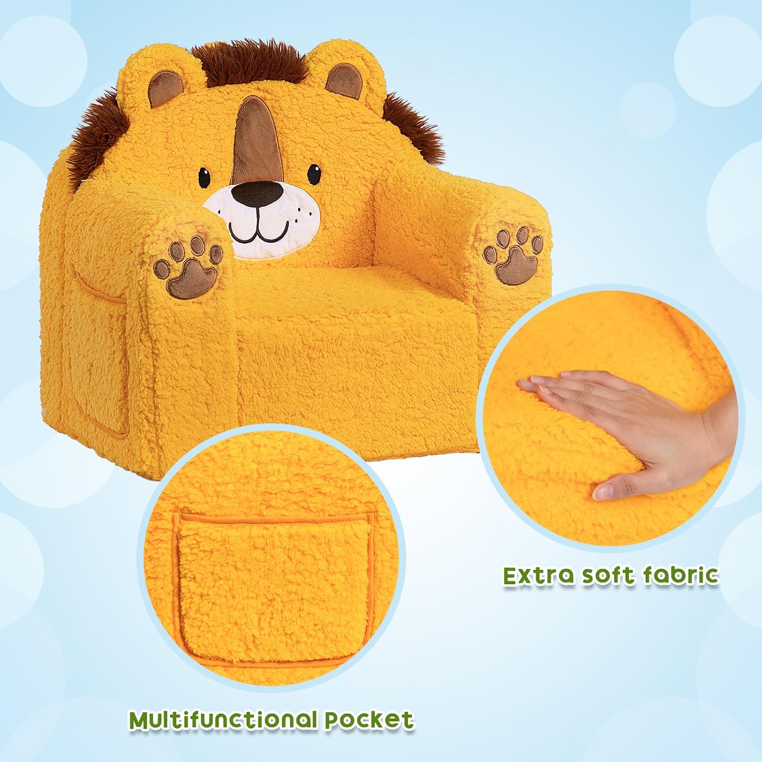 ALIMORDEN Animal Kids Chair, Ultra-Soft Comfy Toddler Sofa Chair, Cute Animal-Shaped Design Toddler Couch, Lightweight Birthday for Baby Boys & Girls (Lion)