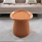 19.69" Round Light Terracotta MGO End Table for Indoors and Outdoors, Mid-Century Modern Magnesium Oxide Fluted Base Side Table, Circle Fluted End Table for Living Room Patio