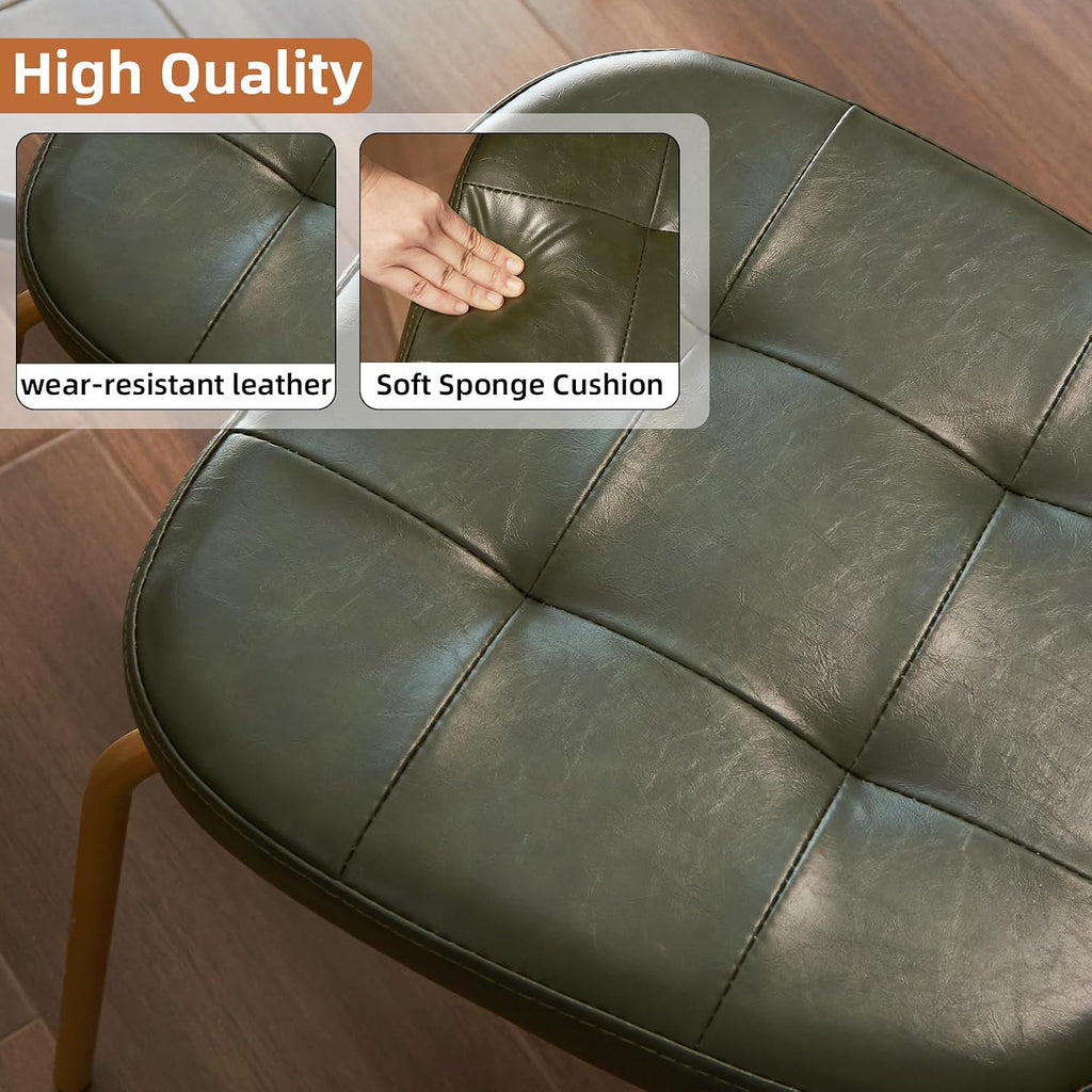 Mid Century Modern Dining Chairs Set of 6, Retro Chair with Faux Leather Upholstered Seat & Solid Wood Backrests & Vintage Distressing Metal Legs & Leg Protectors for Kitchen Dining Room (Dark Green)
