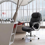 GUNJI Office Chair PU Leather High Back Executive Chair Ergonomic Computer Chair, Modern Adjustable Home Desk Chair Swivel Managerial Chair with Padded Armrests and Lumbar Support (Black)
