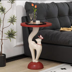 Creative Cat-Shaped Side Table,Floor-Standing Bedside Cabinet with Open Shelf,Resin Coffee Tables for Living Room,Bedroom,Balcony,Office,Hallway Home Decor Gift(35 * 35 * 50CM, Red and White)