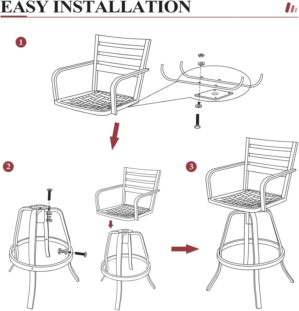 Crestlive Products Heavy Duty Cast Aluminum Outdoor Swivel Bar Stools with Sunbrella Cushion, Patio Bar Height Chair Set of 4, All Weather Black Finish for Outside, Commercial Grade(Milano Char)