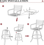 Crestlive Products Heavy Duty Cast Aluminum Outdoor Swivel Bar Stools with Sunbrella Cushion, Patio Bar Height Chair Set of 4, All Weather Black Finish for Outside, Commercial Grade(Milano Char)
