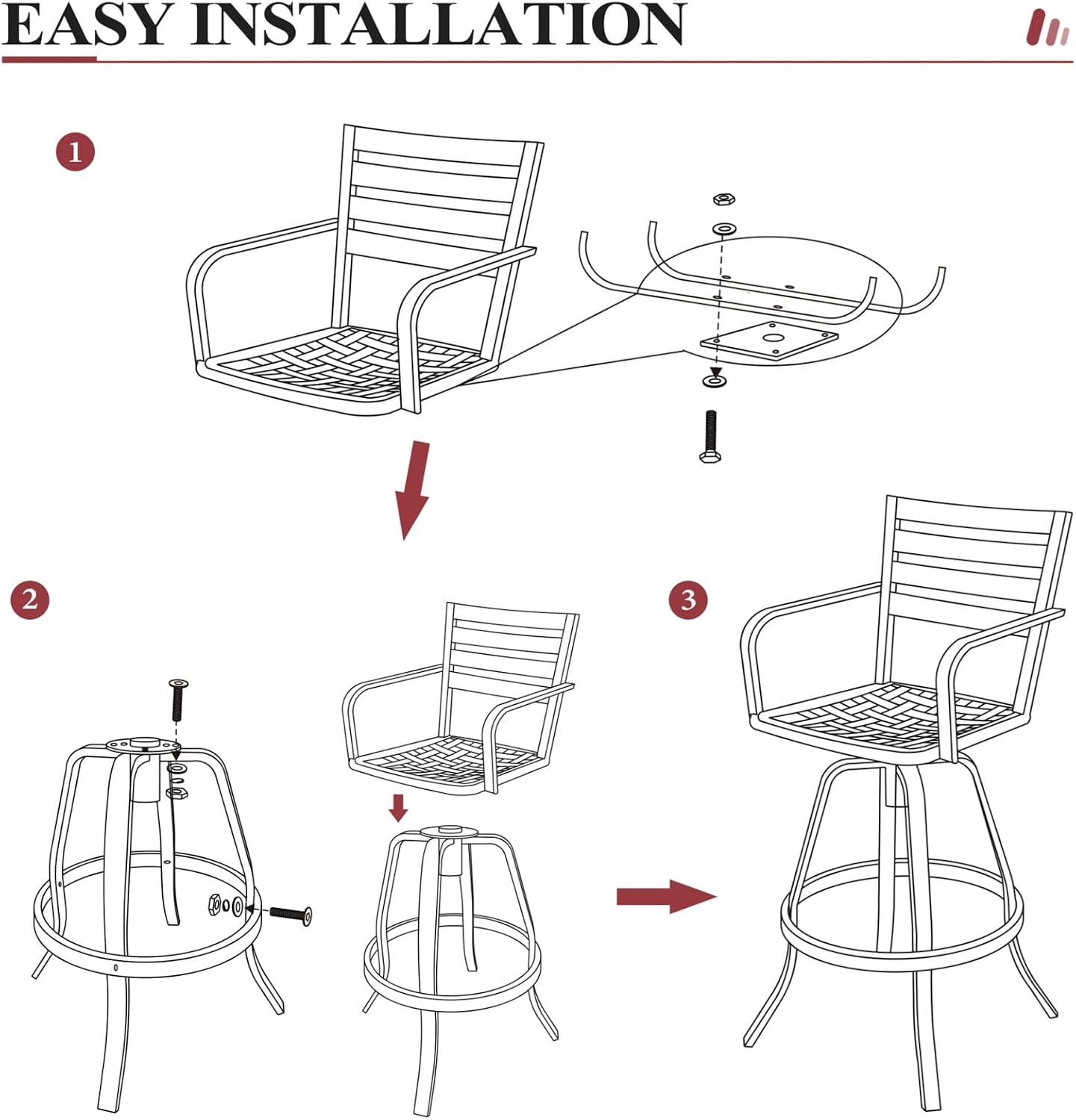 Crestlive Products Heavy Duty Cast Aluminum Outdoor Swivel Bar Stools with Sunbrella Cushion, Patio Bar Height Chair Set of 4, All Weather Black Finish for Outside, Commercial Grade(Milano Char)