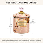 MACKENZIE-CHILDS Enamel Canister, Kitchen Storage Container with Lid, Small, 38-Ounce Capacity, Wild Rose Mauve
