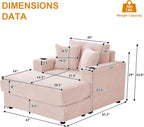 Oversized Chaise Lounge Chair Indoor with Adjustable Backrest, USB, Cup Holder & Ottoman, Firm Solid Wood Frame with Long Service Life Plush Corduroy Oversized Reading Chair for Study Room - Pink