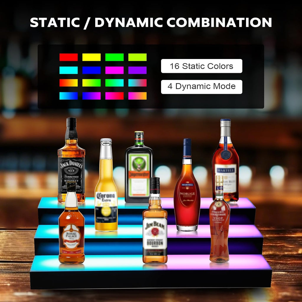 Dollate 3-Tier 24 Inch LED Liquor Bottle Display Shelf, Tabletop Wine Rack, 16 Colors, Adjustable Light for Home Bar, Party, Commercial Use