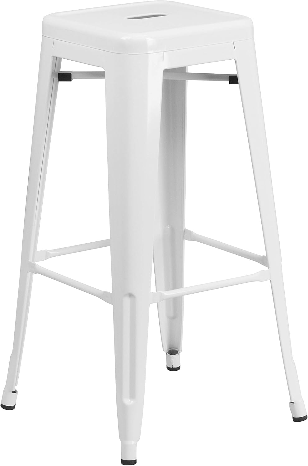 EMMA + OLIVER Commercial Grade 30" H Backless White Metal Indoor-Outdoor Barstool, Square
