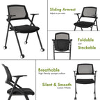 Folding Conference Room Chairs Set of 2 Black Guest Reception Chair for Office, Waiting Room, Meeting, Lobby, Church