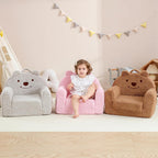 Kids Chair, Sherpa Bear Fold-Out Convertible Kids Couch, Pink | Kids couch flip out lounger, children reading chair, kids sofa with plush foam, removable cover, gift for boys girls