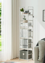 FIDUCIAL HOME 5 Tiers Narrow Bookshelf White Skinny Book Shelf Slim Thin Open Bookcase Small Spaces for Space Saving Easy Assemble