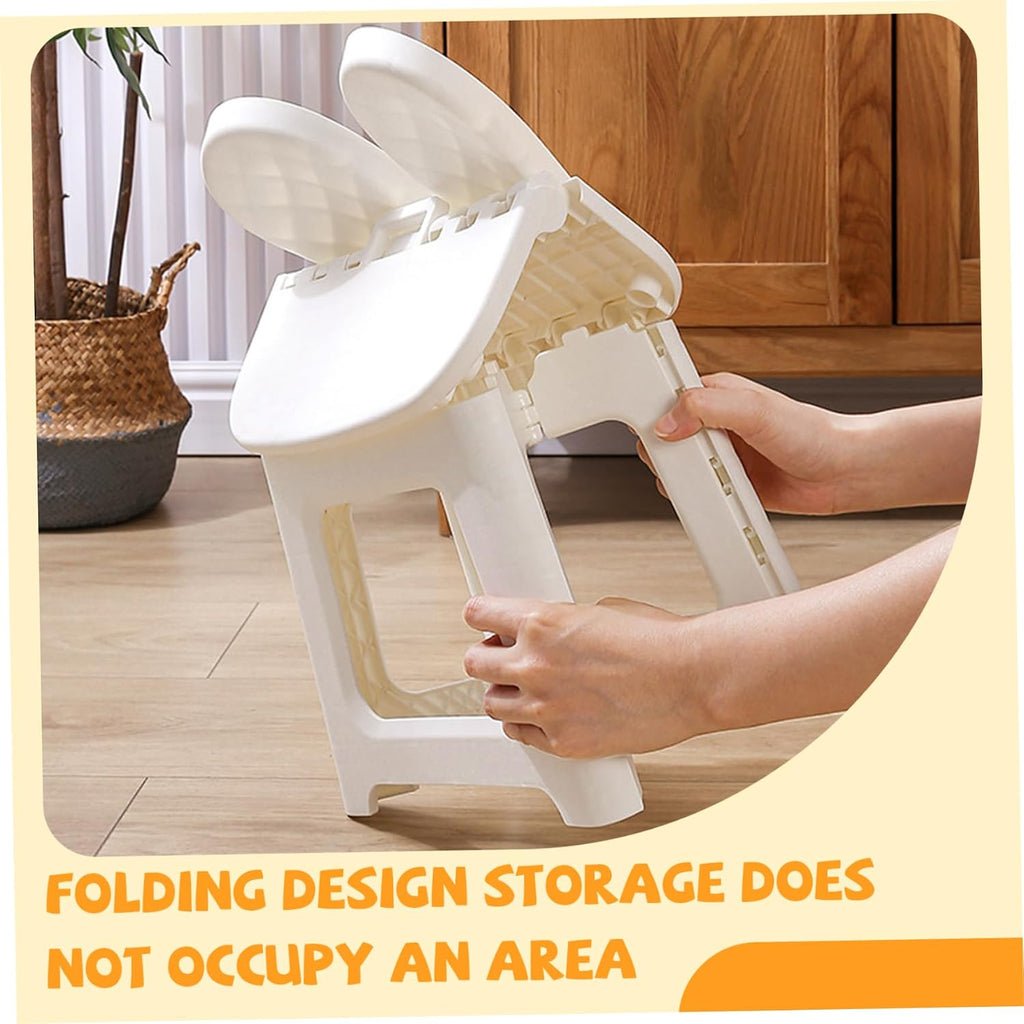 Kids Folding Chair Plastic Foldable Step Stool Toddler Chair with Rabbit Ear Back Support Heavy Duty Portable for Home Bathroom Kitchen