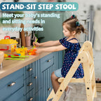 Foldable Toddler Tower, 3 Adjustable Height Toddler Standing Tower, Wooden Kids Kitchen Stool Helper with Safety Rails, Space Saving Kids Step Stool - Ages 18 Months to 6 Years