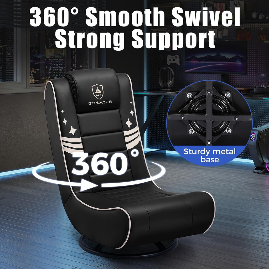GTPLAYER Floor Gaming Chair Foldable Swivel Floor Chairs for Kids Boys Comfy Video Game Seat with 360° Multipurpose for Gamers, Bedroom or Game Room(Black-Gold)