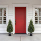 Artificial Cedar Trees 3FT Faux Cedar Topiary Evergreen Plants UV Resistant Outdoor Indoor Fake Cypress Pine Trees with Planter for Front Porch Entryway Patio Garden Home Decor Set of 2