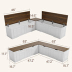 L-Shaped Kitchen Breakfast Nook Bench with Hidden Storage Space, White and Walnut Colors, Backless Wood Corner Bench with Cushion Seat, 63IN x 15.7IN x17.7IN(Two Packages Delivered)
