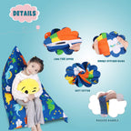 LOLOMLO Stuffed Animal Storage Bean Bag Chair Cover, Cotton Blue Dinosaur Plush Toy Storage Stuff and Sit Seat for Kids/Teens/Adults, 52" x 31" Extra Large Triangle Floor Sofa, 200L/52Gal, Cover Only