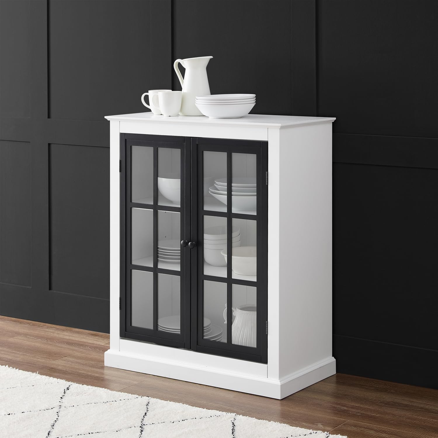 Maykoosh Storage Cabinet Pantry, White & Black Modular Organizer, 30" Wide
