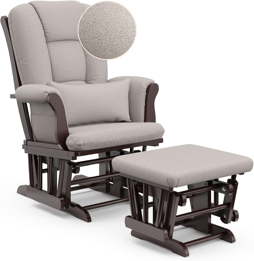 Storkcraft Tuscany Glider & Ottoman and Lumbar Pillow, Espresso/Taupe Swirl | GREENGUARD Gold Certified, Bonus Lumbar Cushion Included, Solid Wood Base, Smooth Motion, Award-Winning Nursery Rocking Chair